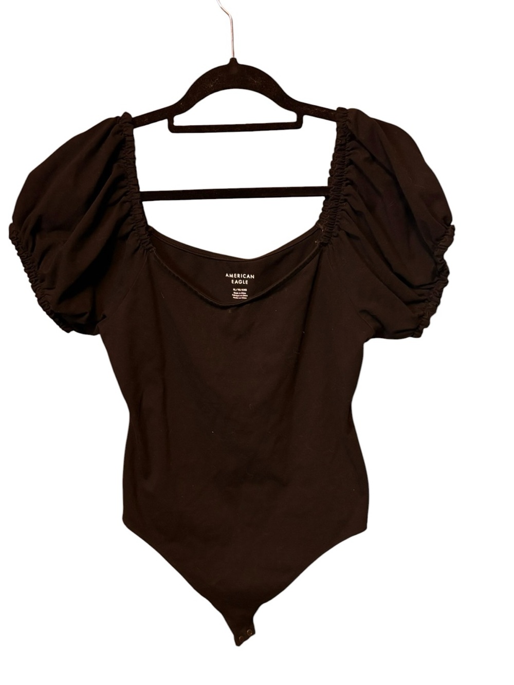 American Eagle Puff Sleeve Square Neck Bodysuit Black XL Going Out